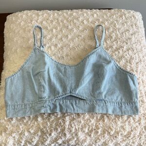 House of Harlow 1960 Denim cut out crop halter‎ top NEW